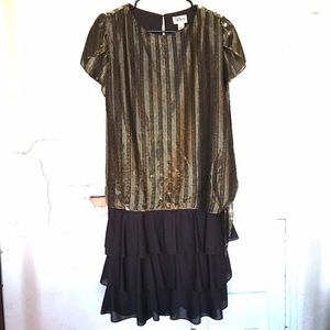 Glam vintage ✨ gold & black dropwaist dress sz 12